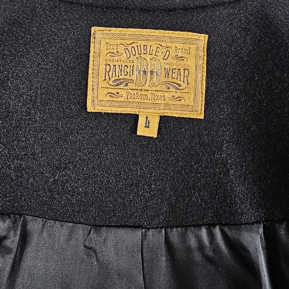 Double D Ranch Large Woool Black Calvary Cutaway Jacket Western Fringe - Picture 6 of 6
